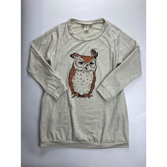 Love Kuza Women's S Creme Owl Lightweight Oversized Sweatshirt with Pockets Made - Picture 1 of 4